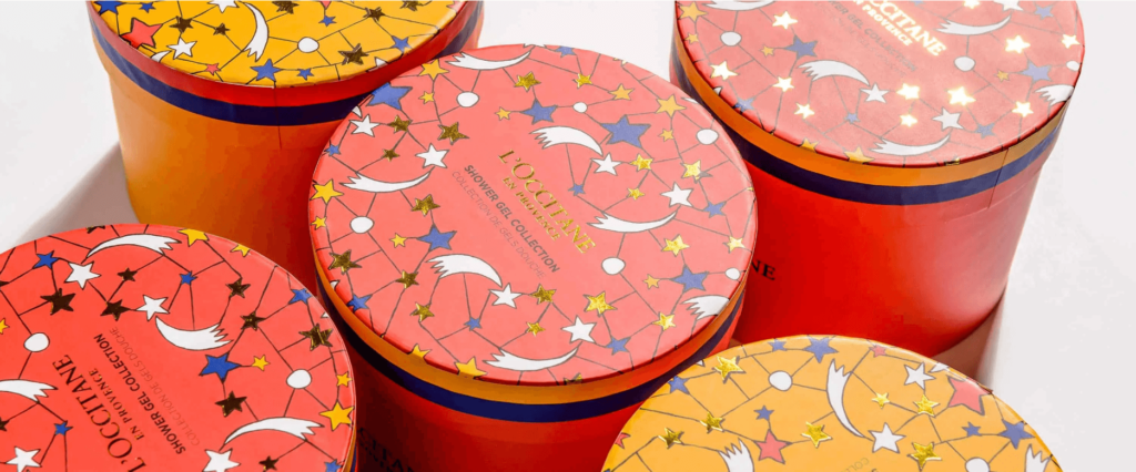L’Occitane – Custom round rigid Christmas boxes