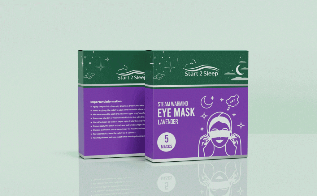 Packaging design for Start 2 Sleep STEAM WARMING EYE MASK