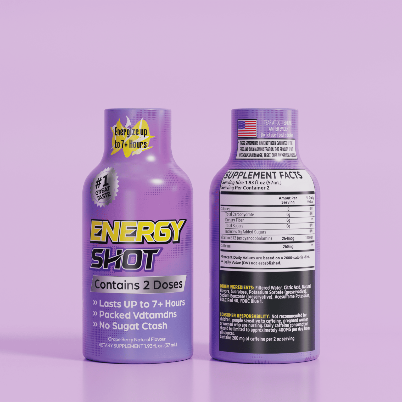 Energy Shot Drink Label Design – Contains 2 Doses