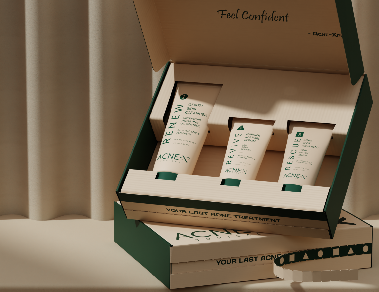 ACNE-X – Skincare Kit Packaging & 3D Visualization