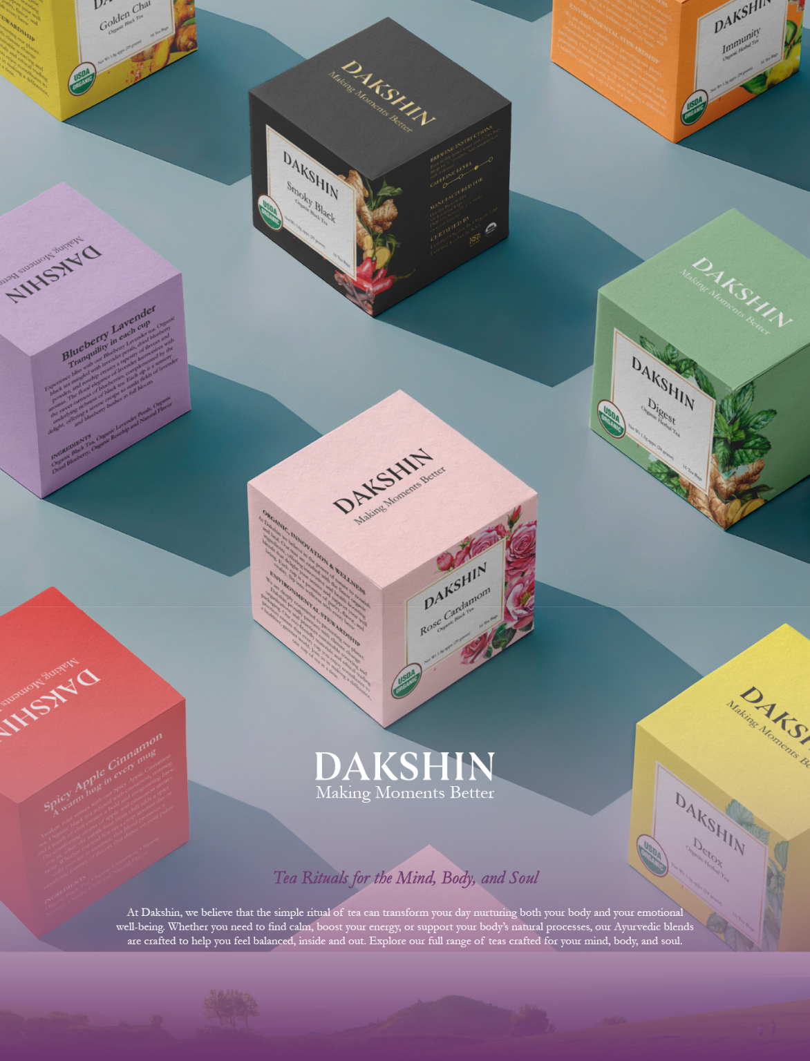Dakshin Tea — Minimal & Premium Packaging Collection
