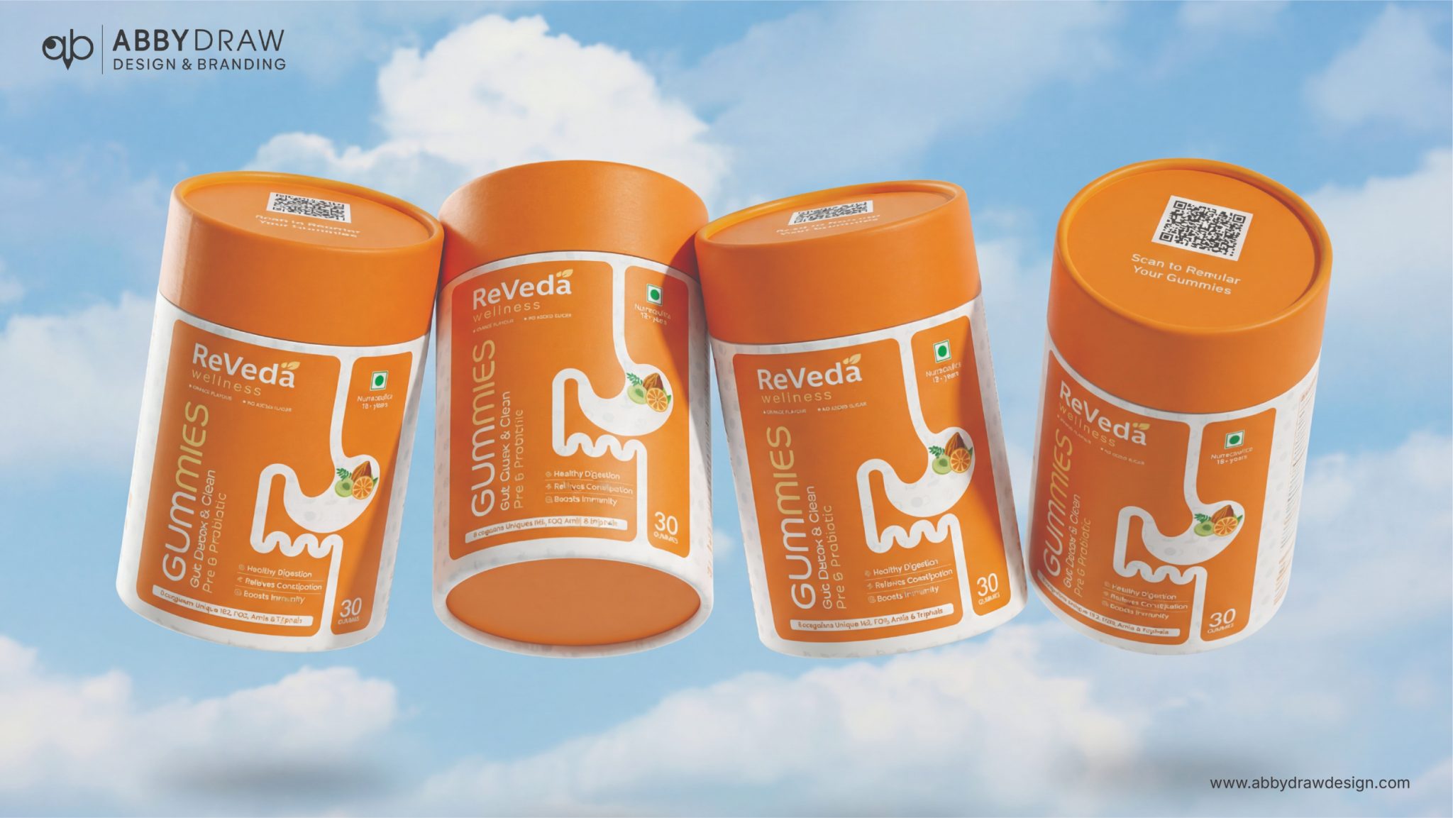 Reveda Wellness Gummies Packaging Design – Modern Gut Health Bra