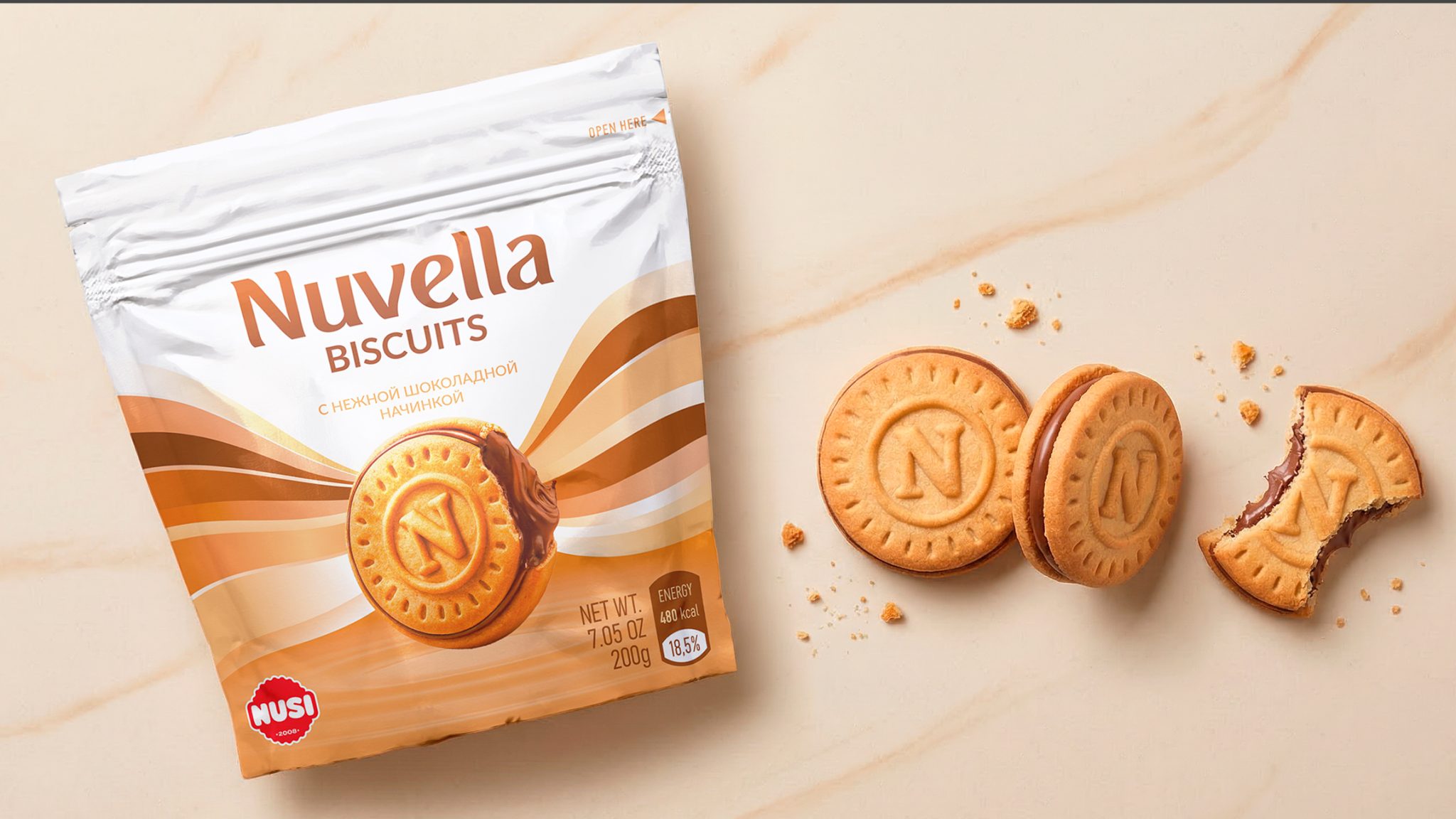 Nuvella – Premium Cookie Packaging Design for the Nusi Brand