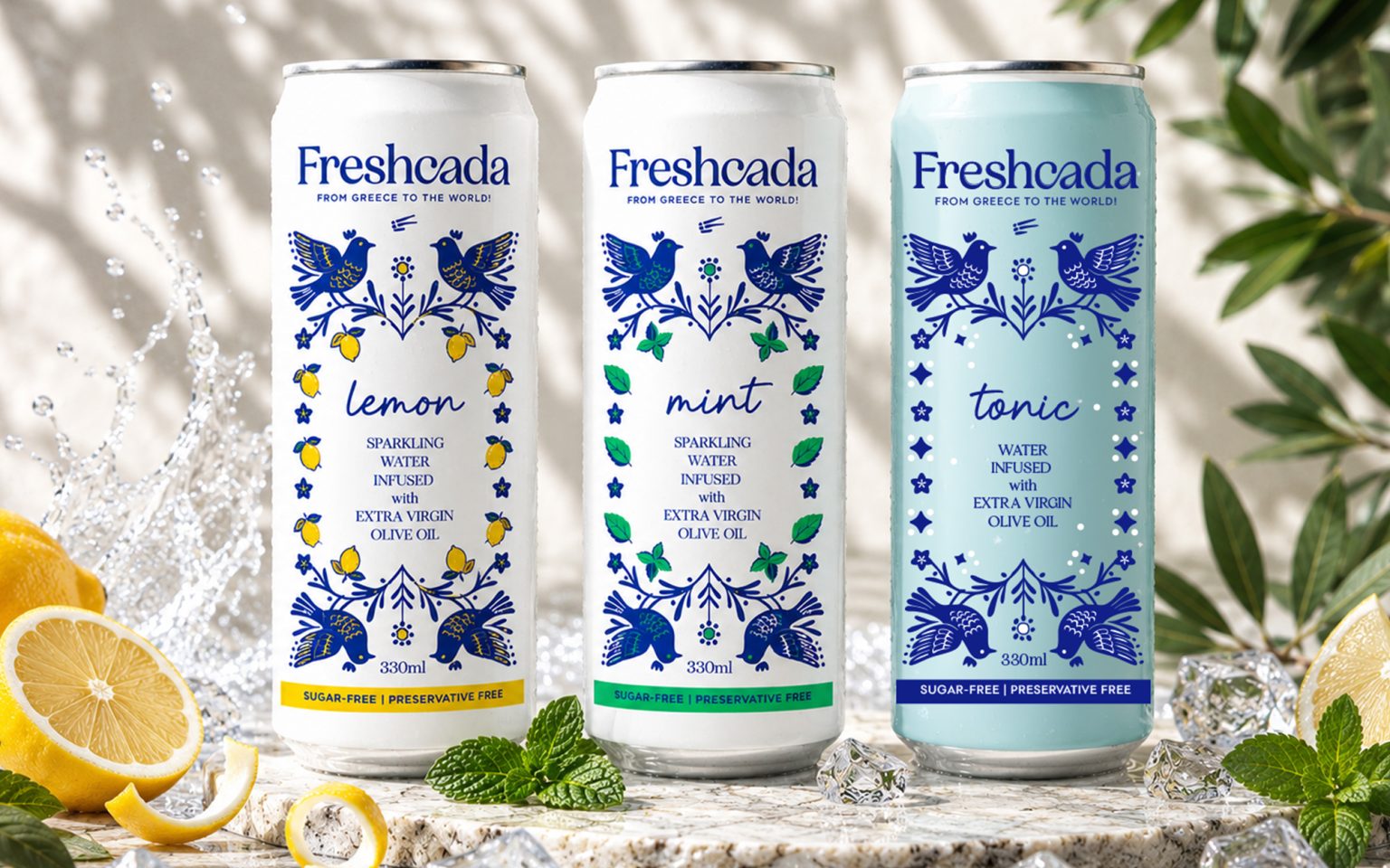 Freshcada sparkling water infused with EVOO