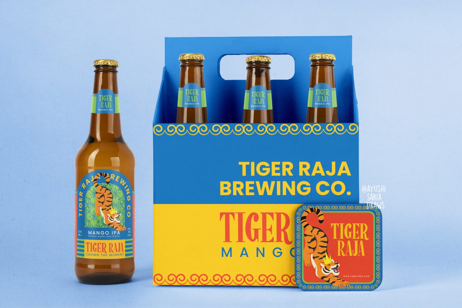Tiger Raja Beer Label and Coaster Design