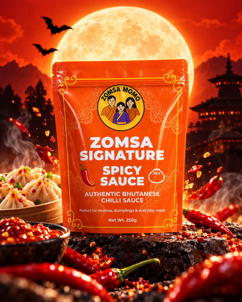 ZOMSA MOMO Signature Spicy Sauce Packaging Design